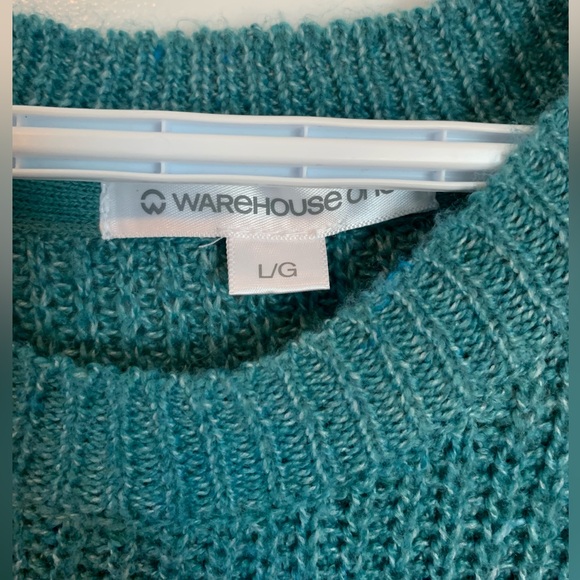 Warehouse One teal white and black sweater size L - Picture 2 of 4